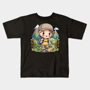 This kawaii boy is a hiking pro Kids T-Shirt